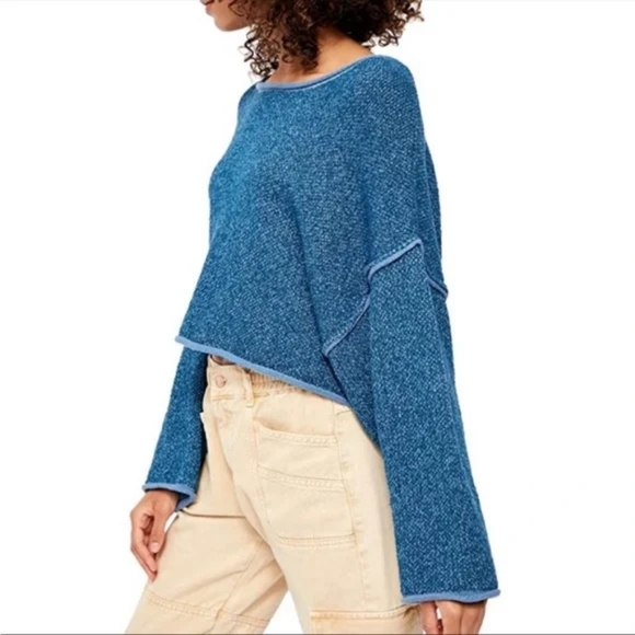 Free People Blue Bardot Sweater Medium NWT - Picture 2 of 5